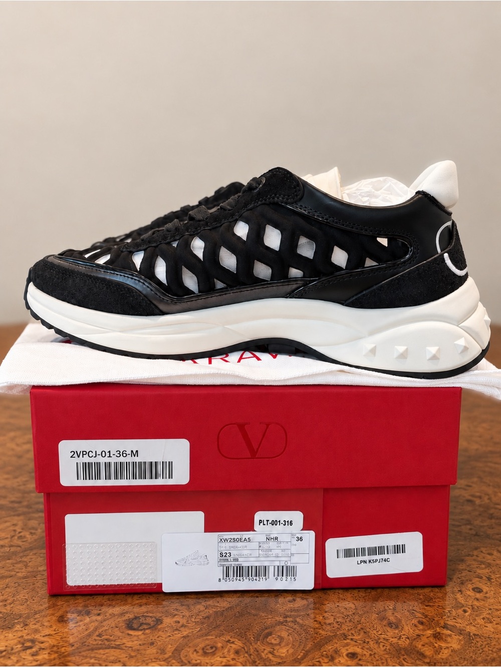 Valentino Garavani Black and White Lattice Sneaker